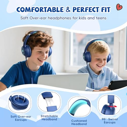 Botesty Sound Ivy Wired Kids Headphones with 3.5mm Jack, 40mm Dynamic Driver, Over-Ear, Noise Isolation, Adjustable Headband, Navy Blue