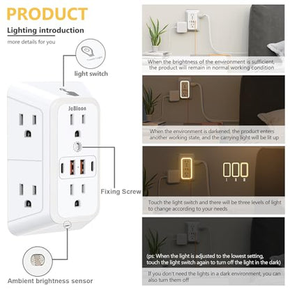 JcBlaon Power Strip 6 Outlets 4 USB Ports 1050 Joules 15 Amps Model SE660-CUQ