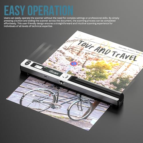 Generic Portable Document Scanner for Photos and Receipts, 900 dpi, USB Connection, Dimensions: 10.04"D x 1.1"W x 0.98"H