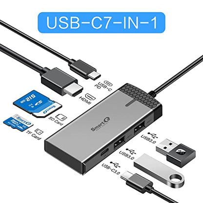 SmartQ 7-Port USB Hub CQ-YEQ5-3SWK HDMI, USB 3.0, USB-C, ABS, Aluminum, 1.22x4.25x1.94