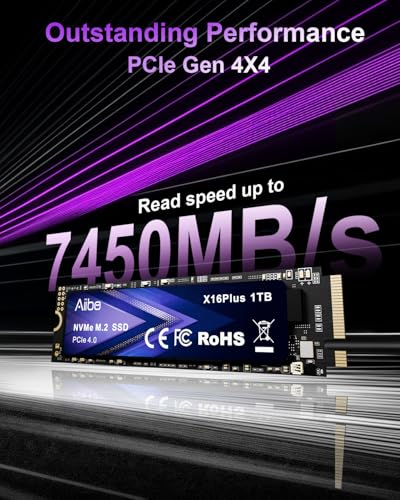 Aiibe 1TB M.2 2280 NVMe SSD PCIe 4.0 Internal Solid State Drive