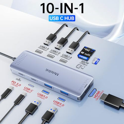 Melelink 10 Port USB C Docking Station 4K@60Hz HDMI Aluminum Multiport Hub