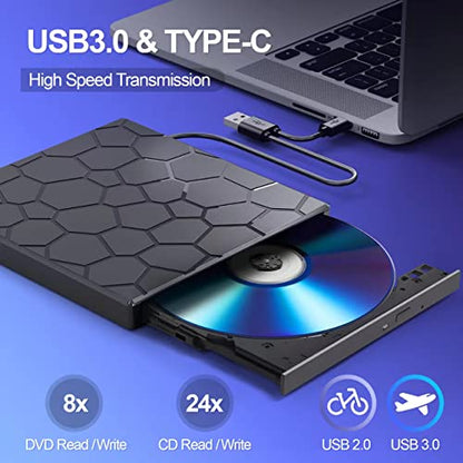 BPAKDU 6.56" Slim Portable External CD/DVD Drive Model B31-G - USB 3.0 - Black