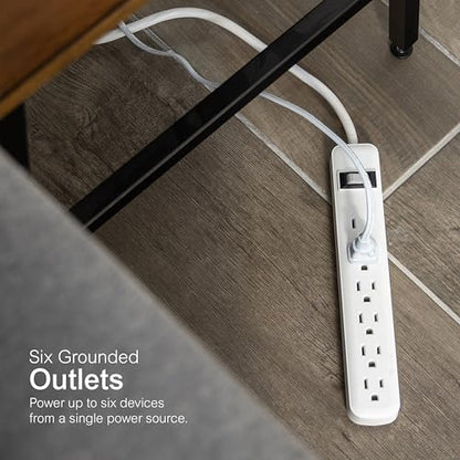 GE 6-Outlet Surge Protector Power Strip, 450 Joules, 125 Volts, 15 Amps, Model 33656