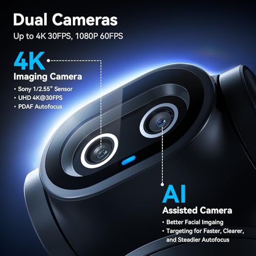 EMEET PIXY Dual-Camera AI-Powered PTZ Webcam 4K, 310° Pan, 180° Tilt, 3-Mic Array, 1/2.55'' Sony Sensor