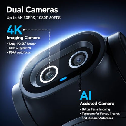 EMEET PIXY Dual-Camera AI-Powered PTZ Webcam 4K, 310° Pan, 180° Tilt, 3-Mic Array, 1/2.55'' Sony Sensor