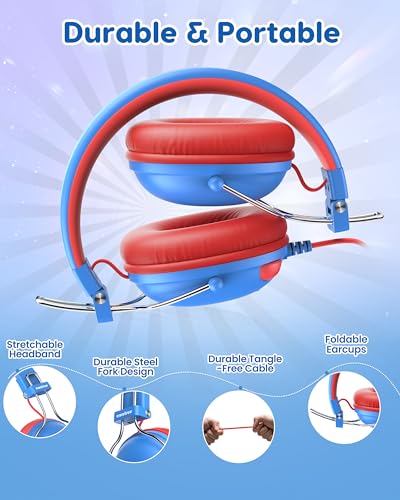 awatrue Kids Headphones HK05 Wired On-Ear Headphones for Ages 3-12 Featuring 74/85dB Volume Limiting