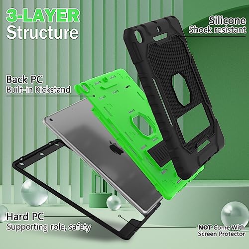 ZoneFoker Case for iPad (9th Gen 2021 / 8th Gen 2020 / 7th Gen 2019) 10.2 inch, Heavy Duty Protection Case with Built-in Kickstand, Black+Green
