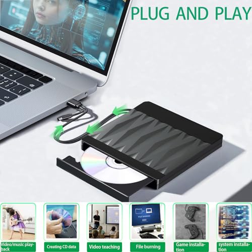 gingo 1.85" x 1.85" x 0.82" Diamond DVDR3 USB 3.0 Type-A & Type-C External CD/DVD Drive