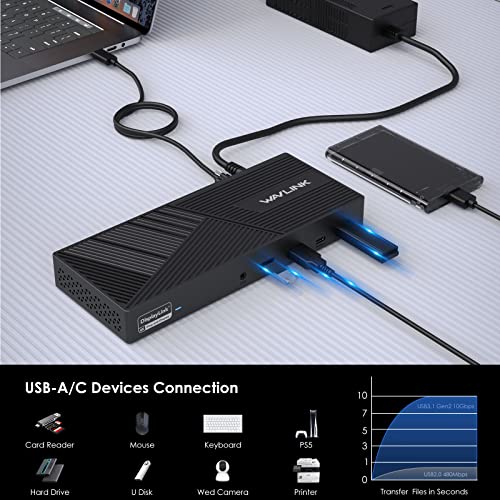 WAVLINK WL-UG69PD25PRO-US Triple Monitor Docking Station 4K@60Hz DisplayPort USB C