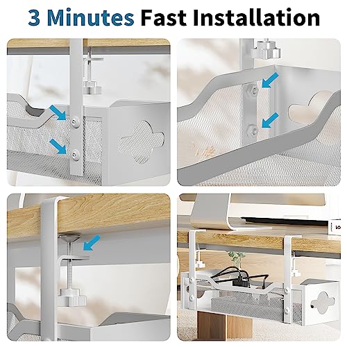 Litwaro 13.38" Under Desk Cable Management Tray Clamp-On Metal Organizer