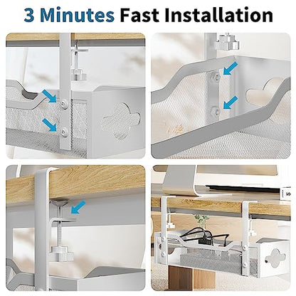 Litwaro 13.38" Under Desk Cable Management Tray Clamp-On Metal Organizer