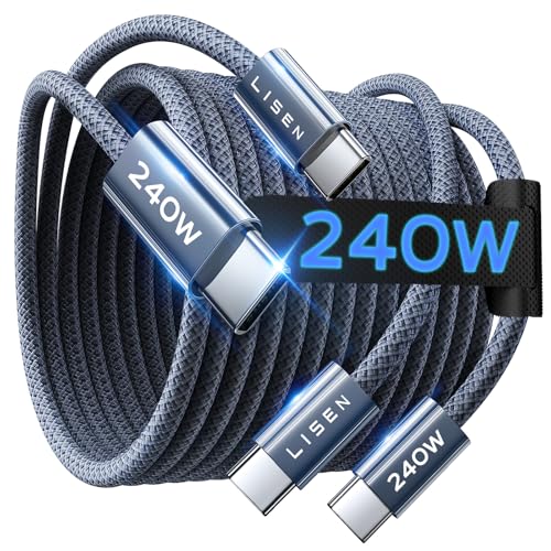 LISEN 6.6 Feet USB C to USB C Cable 240W Charging Type C Charger Fast Charging 2 Pack
