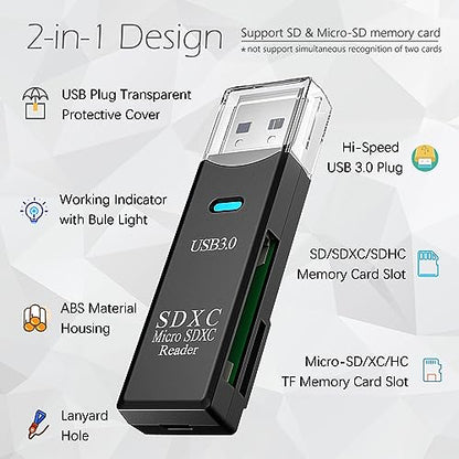 Wansurs 1 Pack USB3.0 Dual Slot Micro SD Card Reader CR034