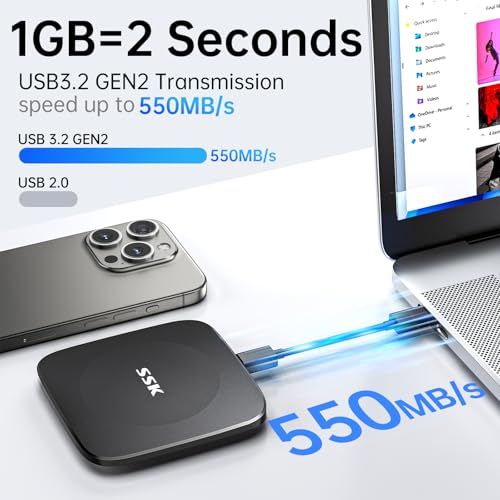 SSK 1TB External Solid State Drive SD451 USB 3.2 Gen2 USB C+A Portable SSD