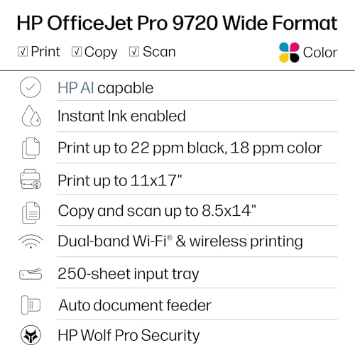 HP OfficeJet Pro 9720 Wide Format All-in-One Printer ADF Duplex Print Scan Copy
