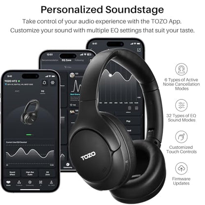 TOZO T12052 Wireless Over-Ear Headphones with Noise Cancelling and Bluetooth Connectivity