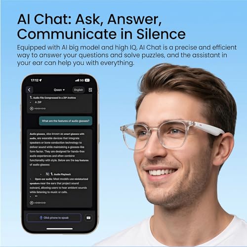 MNVOEQ 1mm B0GRTS6K6J Smart Glasses, Bluetooth Connectivity, 170mAh Lithium Ion Battery, Unisex