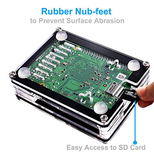 Miuzei Raspberry Pi 4 Case MC04-4L-F Clear Acrylic with 30mm Fan and Power Supply