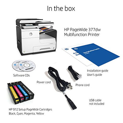 HP PageWide 377dw Color Multifunction Printer, Inkjet, 1200 x 600 dpi, Wireless Connection, Automatic Duplex