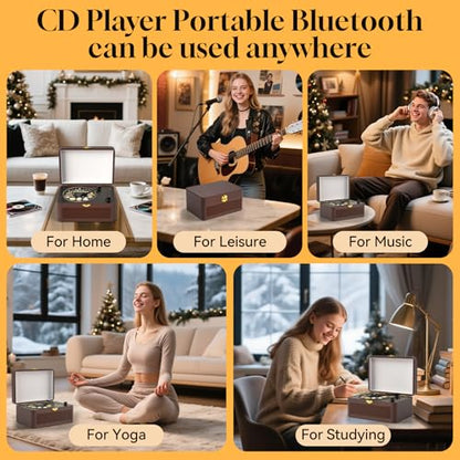 Gueray Portable CD Player G-Y02 Bluetooth Supported Formats CD-R, CD-RW, MP3, WMA Brown Retro Style