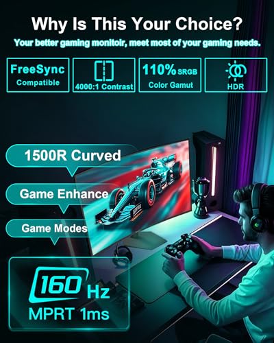 SANSUI 27 Inch Curved ES-G27C1L FHD 1080p 160Hz LED Monitor