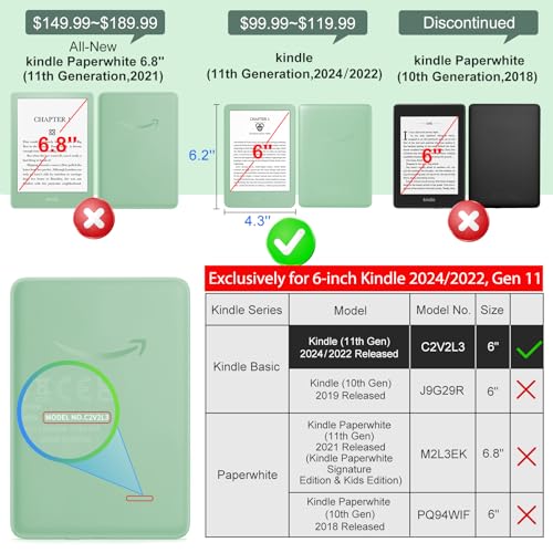 CoBak 6 inch Case for Kindle 2024 & 2022 (11th Generation) with Auto Sleep/Wake Feature