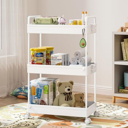 Ronlap 3-Tier Rolling Storage Cart RLSU302WWE-EU White Plastic Utility Organizer
