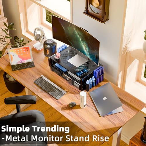 Simple Trending 1 Count ST58593 Metal Monitor Stand with Drawer and Pen Holder Black