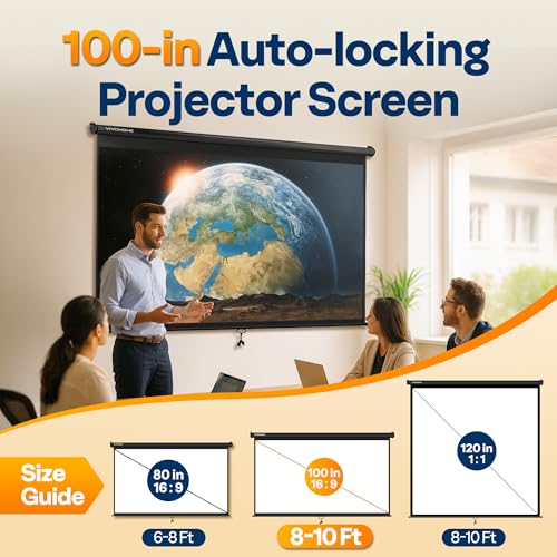 VIVOHOME 100 Inch VH555-BK 4K Projector Screen 16:9 Manual Retractable