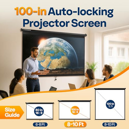 VIVOHOME 100 Inch VH555-BK 4K Projector Screen 16:9 Manual Retractable