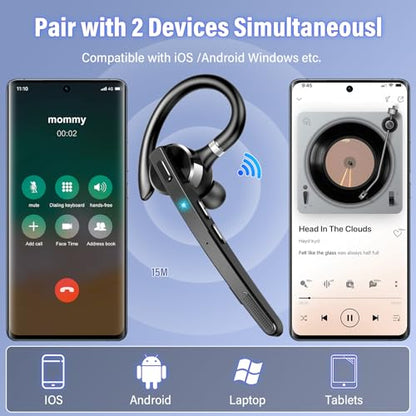 Thunelec Wireless Bluetooth 5.3 Earpiece G9 90 Hours Active Noise Cancellation Single-Ear Headset