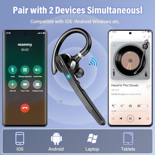 Thunelec G9 Bluetooth Headset, Wireless Bluetooth 5.4, In-Ear, 90 Hours Battery Life, Dual Mic Noise Cancellation, Environmental Noise Cancellation