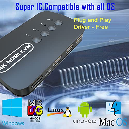 KAGO 4-Port HDMI KVM Switch HK401 5V 1A Tabletop Touch Control PC Connector
