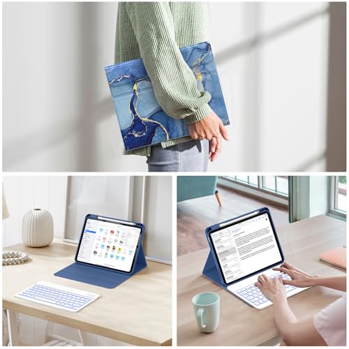 Soke iPad 10th/11th Generation Keyboard Case Model A2696/A2757/A2777/A3162 with Wireless Bluetooth Connectivity, Mechanical Switches, Ambidextrous Hand Orientation, Ocean Marble Color