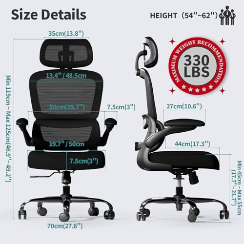 TRALT 1 Count YX001-1 Ergonomic Office Chair 330 lbs Load Capacity Indoor Use Black