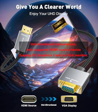 SWITCHFLUX 6 Feet HDMI to VGA Adapter Cable - 1080P@60Hz Resolution
