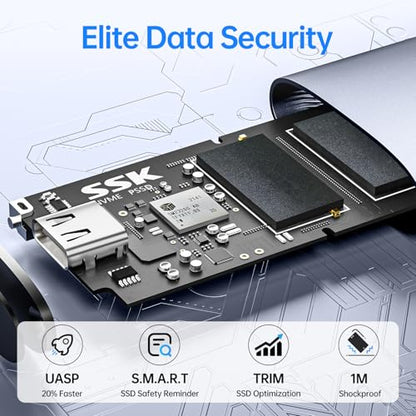 SSK 1TB SD600 External Solid State Drive, USB 3.2 Gen 2x2, 2000MB/s Read/Write Speed, M2 Form Factor, 2.5" Aluminum Case