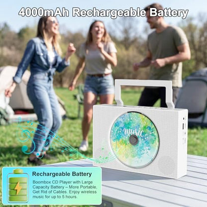 Jimwey Portable CD Player Boombox CD7-001 5V2A Stereo Battery Powered