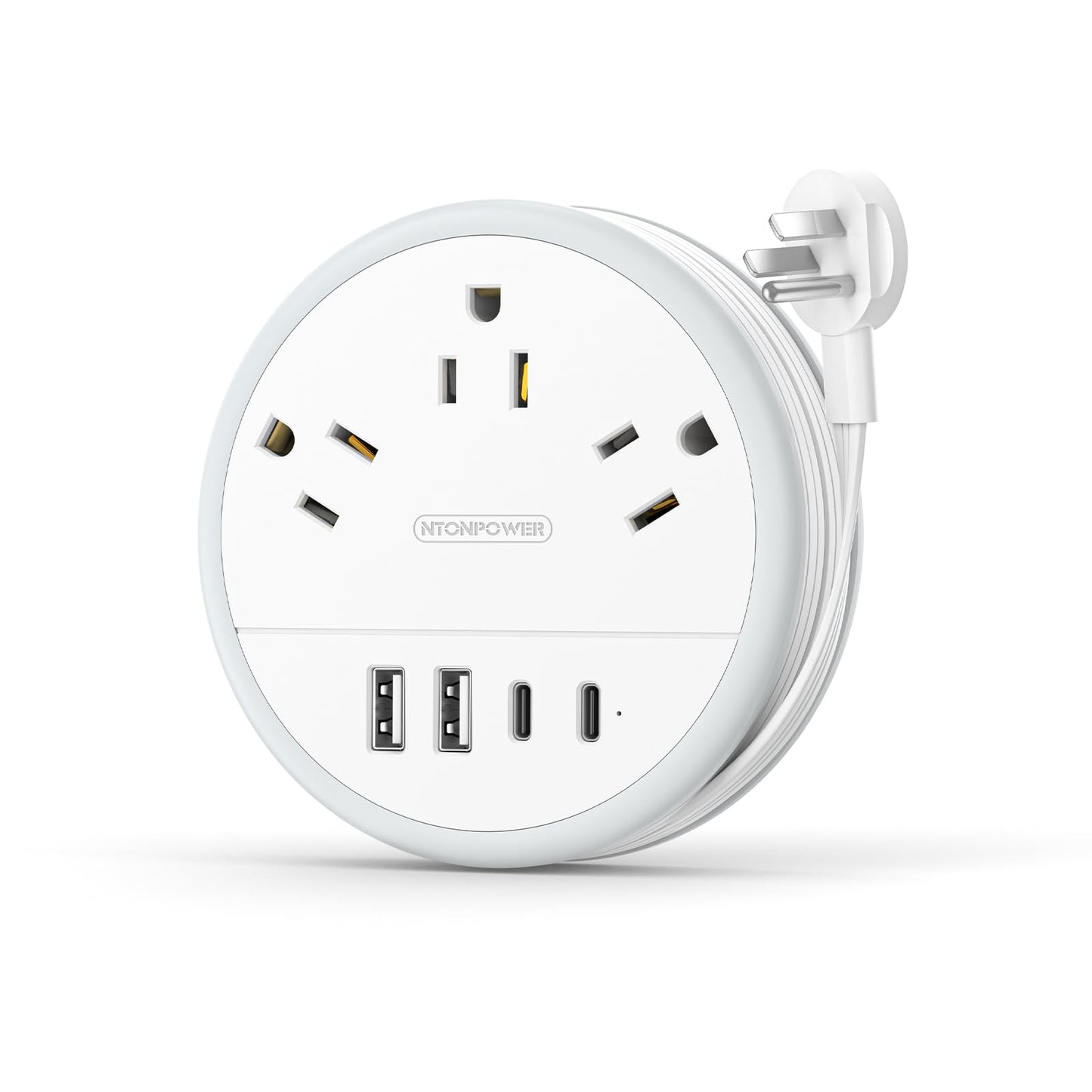 NTONPOWER Travel Power Strip NTON-APO-3A2U2C-US-WH-1.22M, 7 Outlets, 4 USB Ports, 125V-10A, Polycarbonate, White