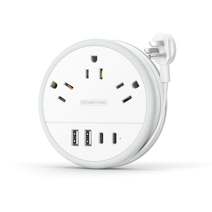 NTONPOWER Travel Power Strip NTON-APO-3A2U2C-US-WH-1.22M, 7 Outlets, 4 USB Ports, 125V-10A, Polycarbonate, White