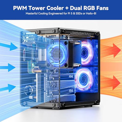 SunFounder Pironman 5 MAX Raspberry Pi 5 Case Dual NVMe M.2 SSD PCIe Gen2 Bottom Mount Air Cooling