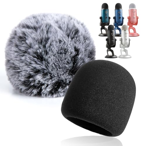 YOUSHARES 2PCS Blue Yeti Microphone Windscreen Set Model T28 Noise Reduction Foam and Furry Windscreen