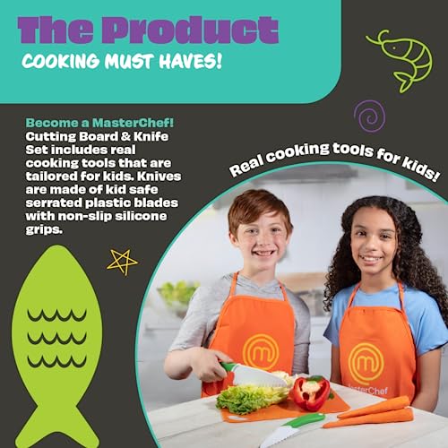 MasterChef Junior Kids Knife & Cutting Board Set 57201  Child-Safe Size Plastic Kitchen Tools