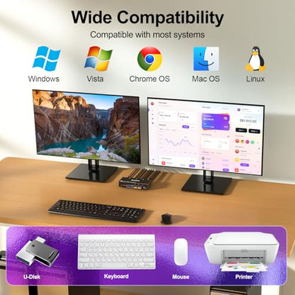 KCEVE KVM Switch 2 Monitors 3 Computers 4K@144Hz DisplayPort USB 3.0 Model KC-302DP-A