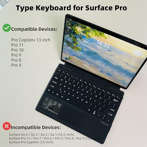 Zoof Surface Pro 11/10/9/8/X Detachable Keyboard; Bluetooth; Ambidextrous; QWERTY Layout; Lightweight; Rechargeable; Black