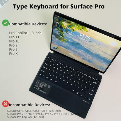 Zoof Surface Pro 11/10/9/8/X Detachable Keyboard; Bluetooth; Ambidextrous; QWERTY Layout; Lightweight; Rechargeable; Black