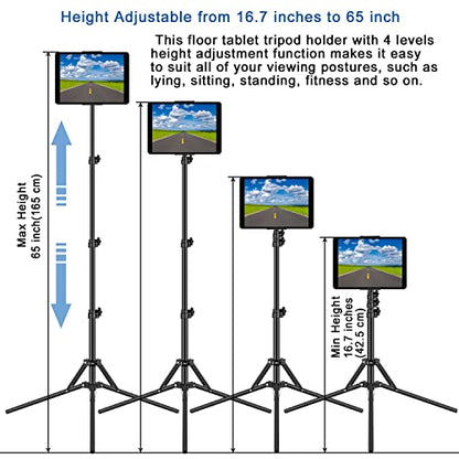 SAMHOUSING Tripod Floor Stand Model 21, Adjustable Height 42.5-165 cm, Compatible with Multiple Tablet and Smartphone Models, Aluminum Construction