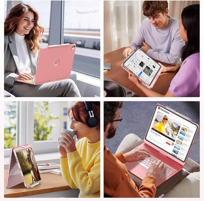 HOTLIFE 360° Rotatable Case for iPad Air 13 inch & iPad Pro 12.9 inch (Multiple Models) | Bluetooth Backlit Keyboard, Multi-Touch Trackpad