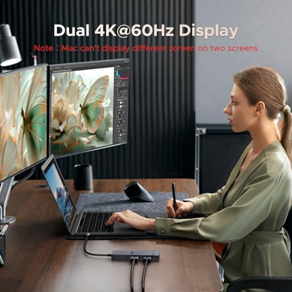 UGREEN 7 in 1 Docking Station 4K HDMI Dual Monitor Duo Display USB-C Hub 100W PD 10Gbps Data Ports - Model 45365